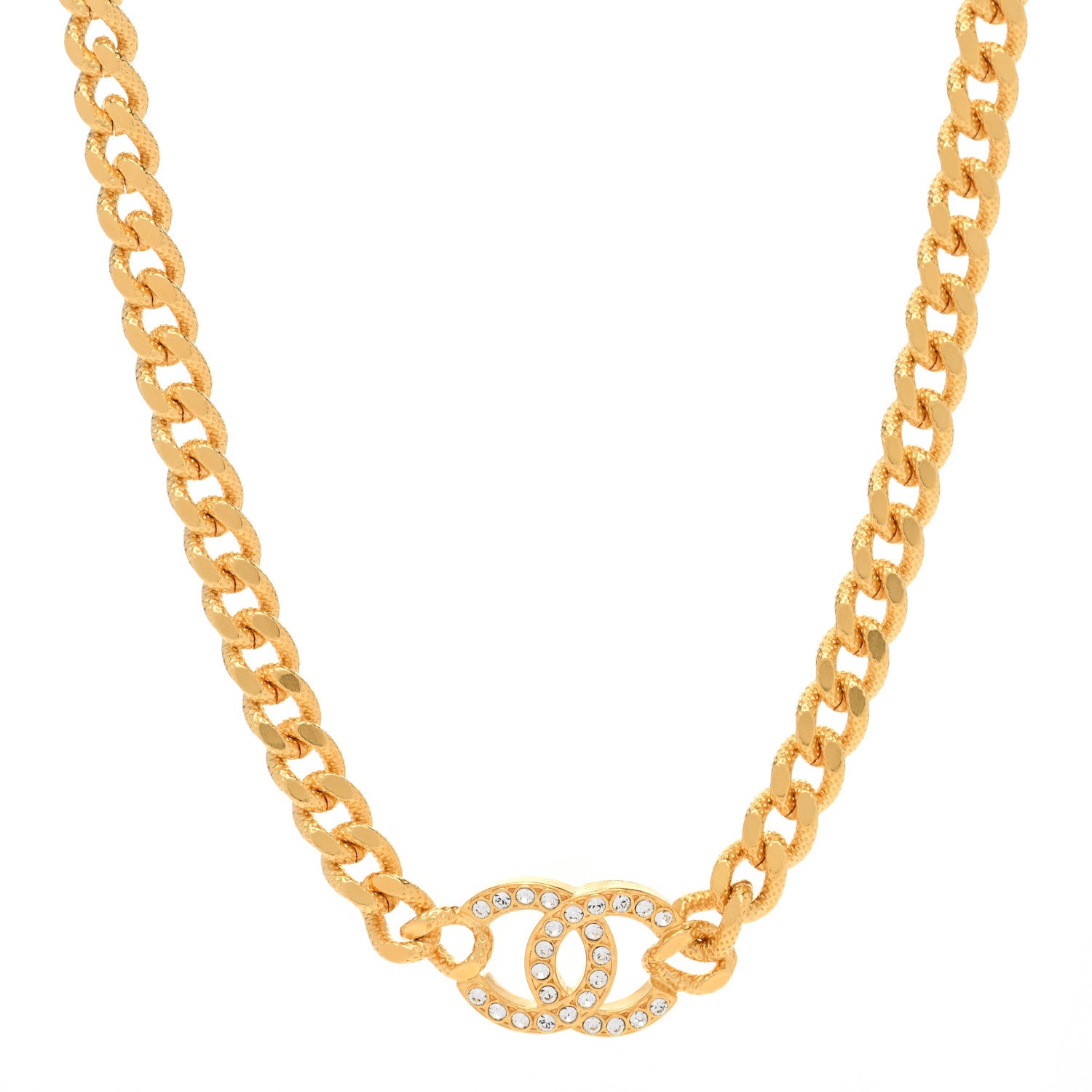 Chanel Crystal Chain Link CC Choker Necklace Gold 1 of 6