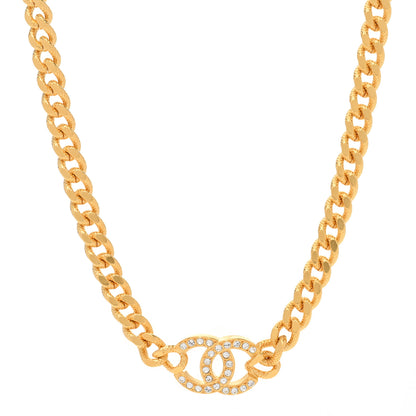 Chanel Crystal Chain Link CC Choker Necklace Gold 1 of 6