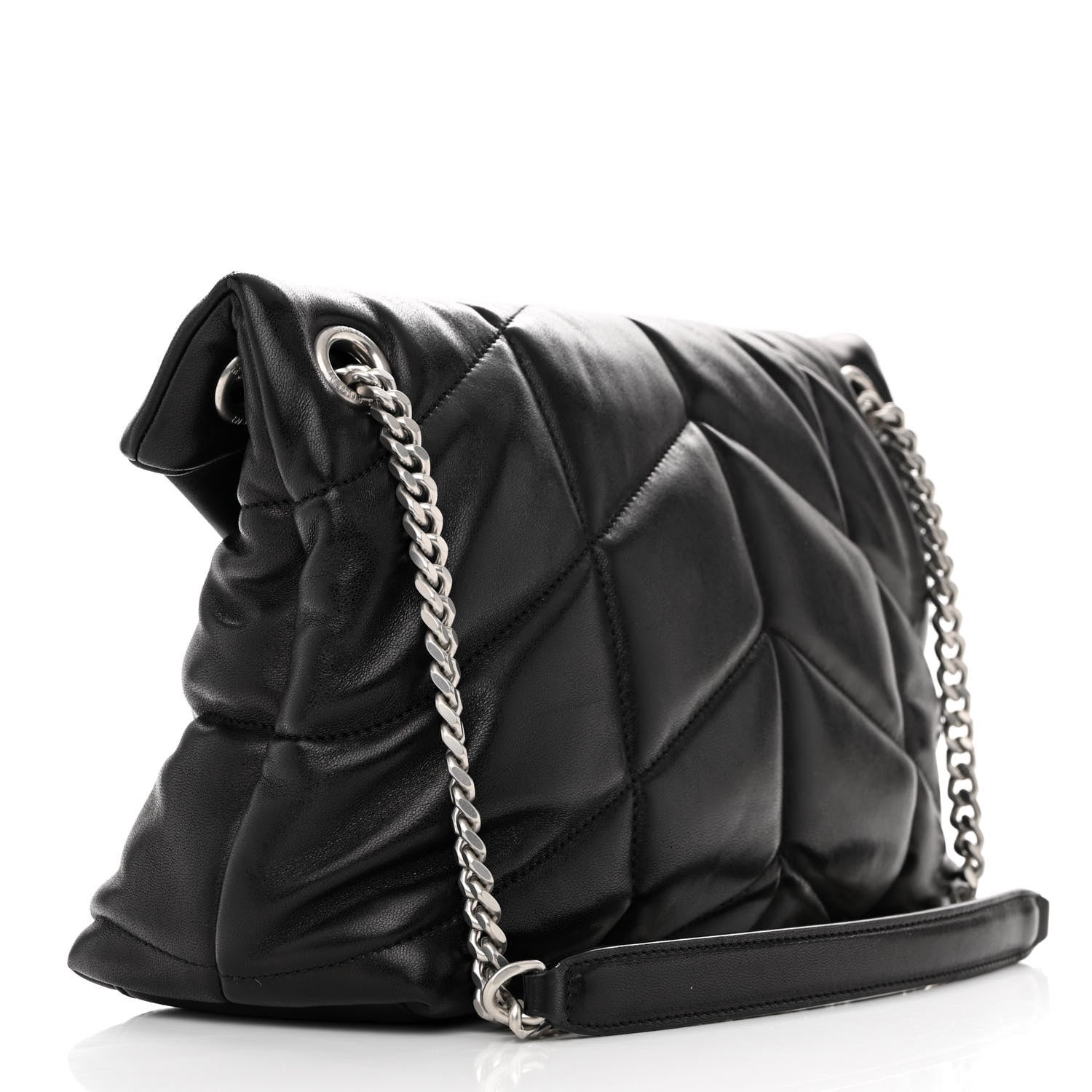 Saint Laurent Lambskin Quilted Small Loulou Puffer Monogram Chain Satchel Black 3 of 11
