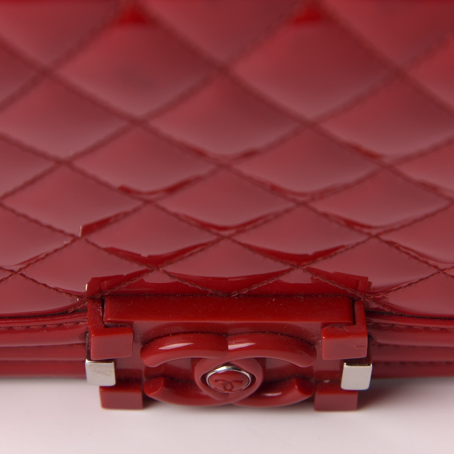 Chanel Patent Calfskin Quilted Medium Plexiglass Boy Flap Red 12 of 14