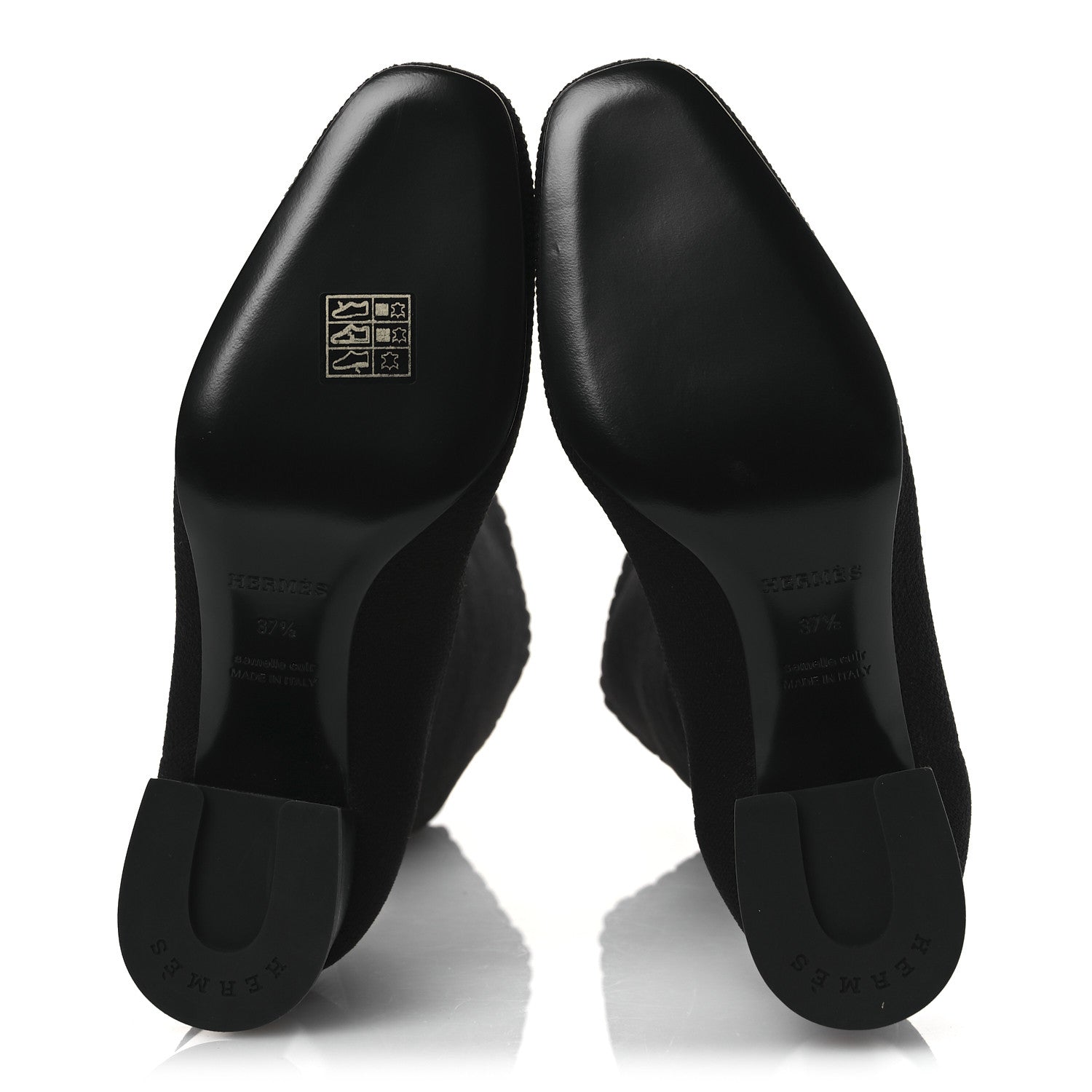 Hermes Knit Calfskin Fontaine 60 Boots 37.5 Black 7 of 11