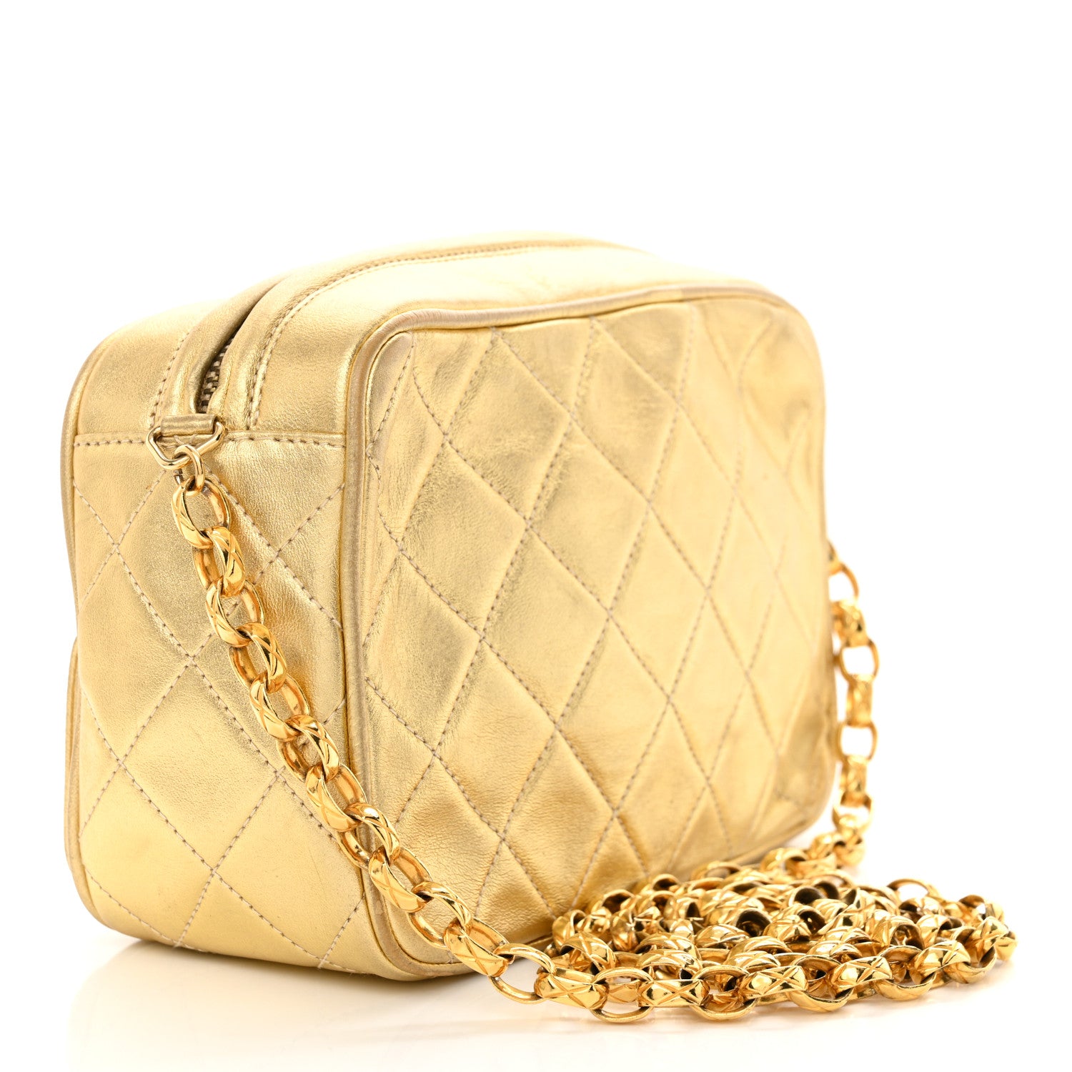Chanel Metallic Lambskin Quilted Camera Case Gold 3 of 14