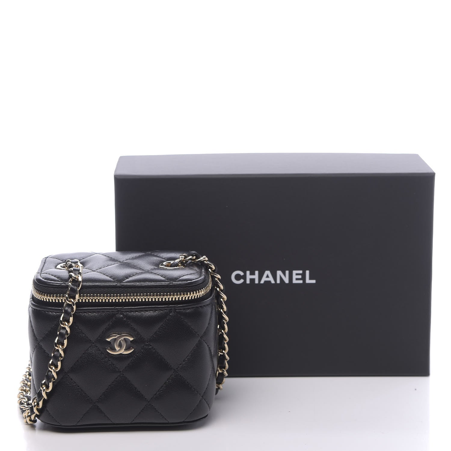 Chanel Lambskin Quilted Mini Vanity Case With Chain Black 11 of 11