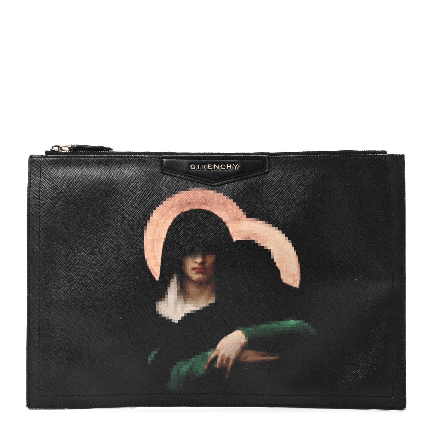 Givenchy Textured Coated Canvas Pixel Madonna Print Medium Cosmetic Pouch Black 1 of 18
