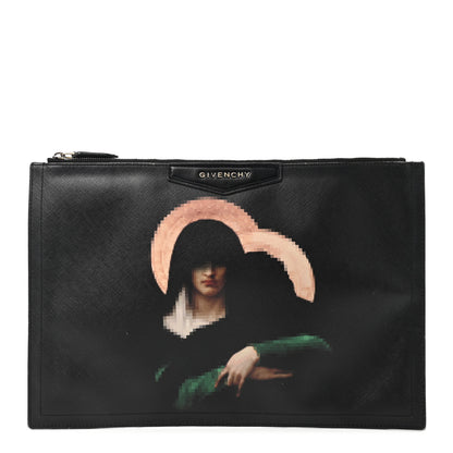 Givenchy Textured Coated Canvas Pixel Madonna Print Medium Cosmetic Pouch Black 1 of 18