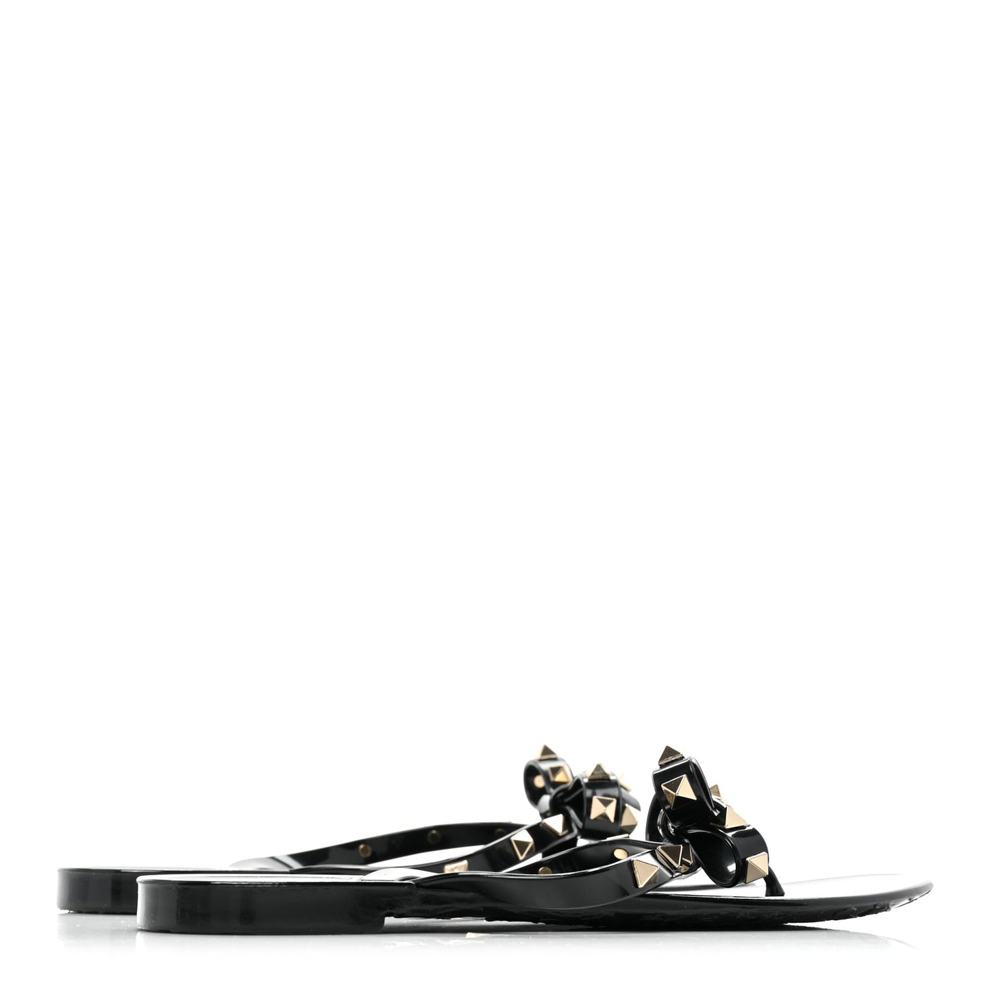 PVC Jelly Rockstud Bow Thong Sandals 38 Black
