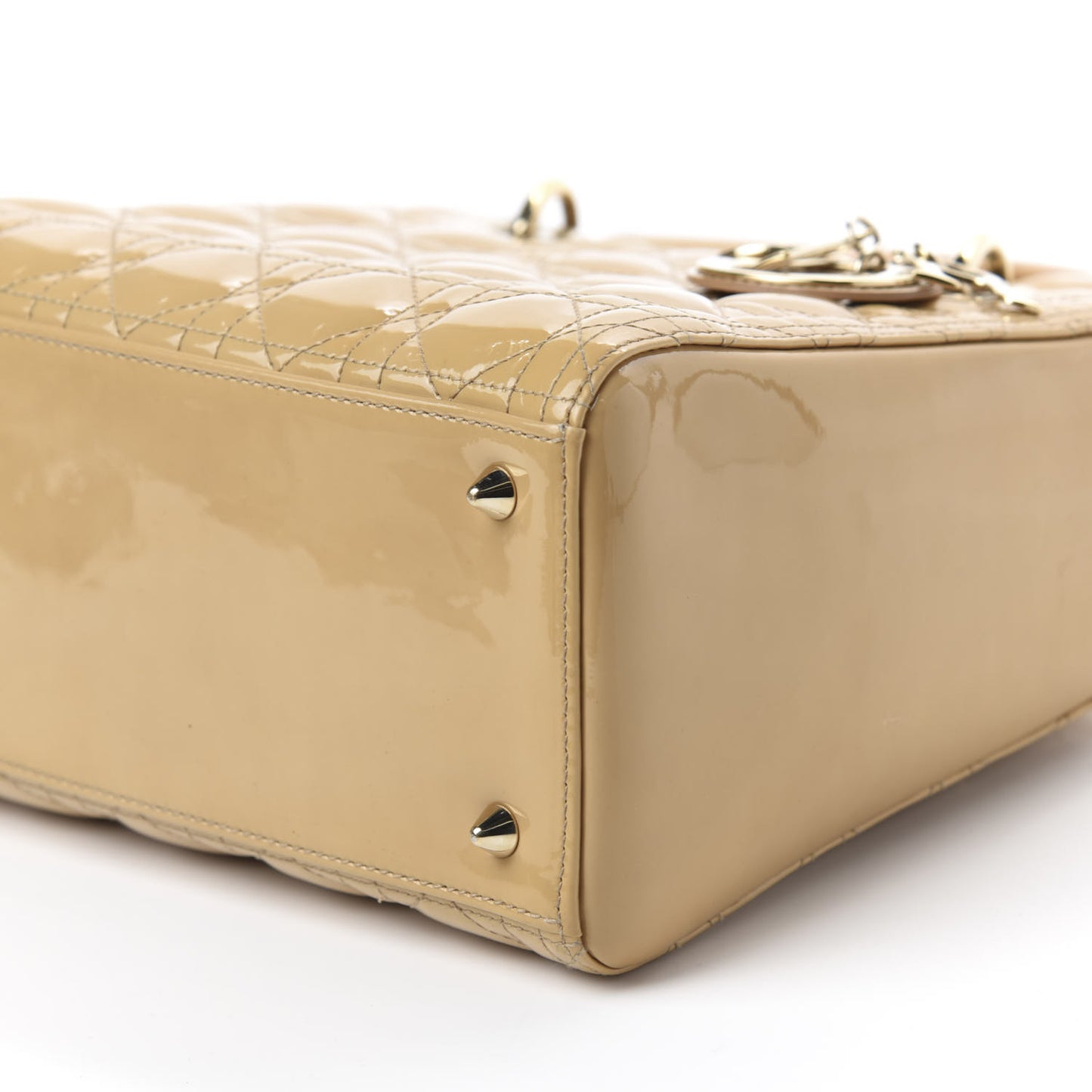 Patent Cannage Medium Lady Dior Beige