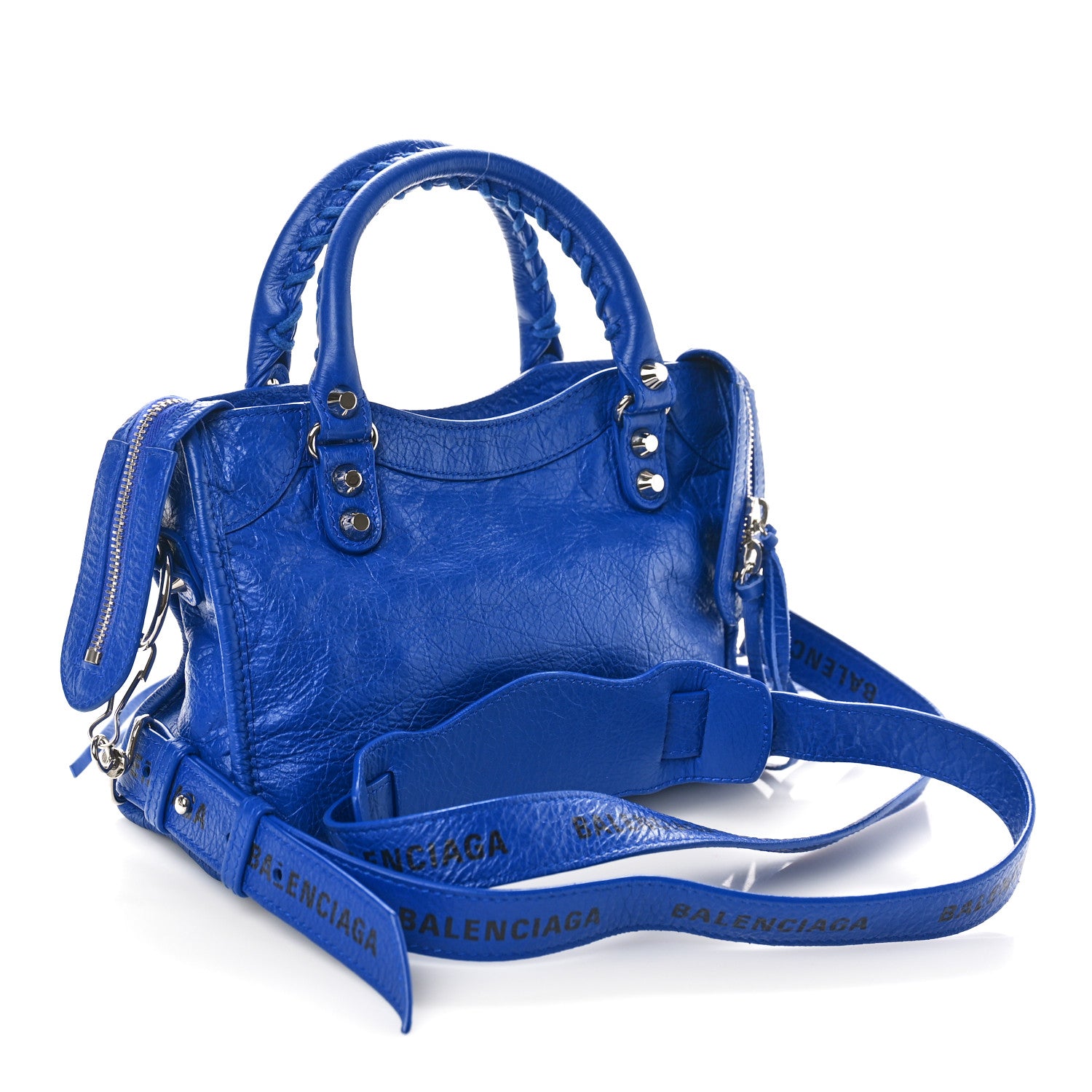 Balenciaga Agneau Classic Silver Hardware Mini City Logo Strap Bleu Electric Black 3 of 8