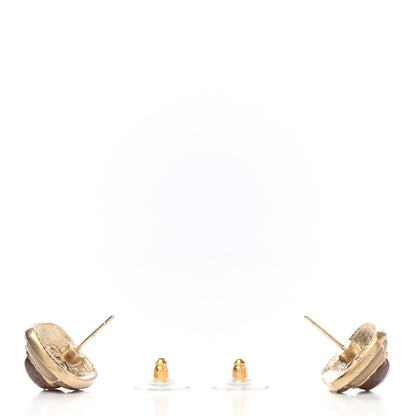 Chanel Resin CC Square Earrings Gold Brown 3 of 4