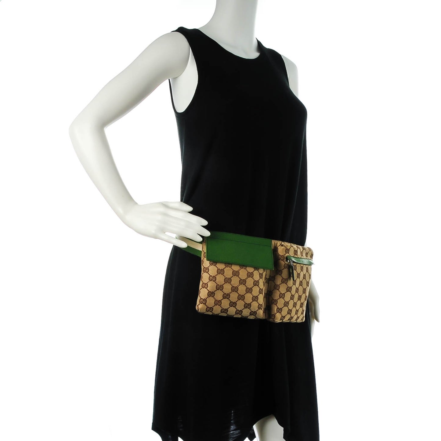 GG Monogram Web Double Pocket Belt Bag Green