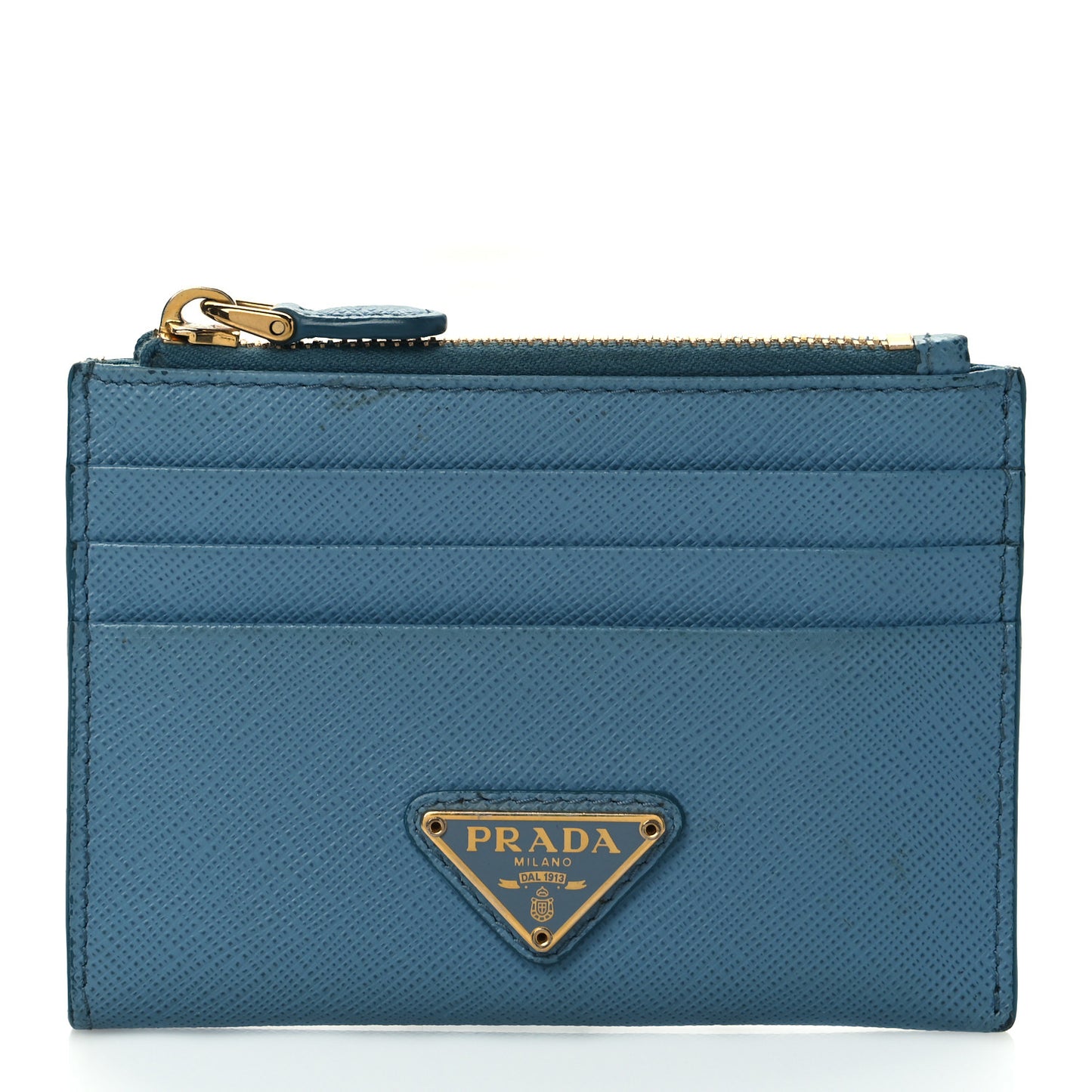 Saffiano Metal Zip Card Holder Blue