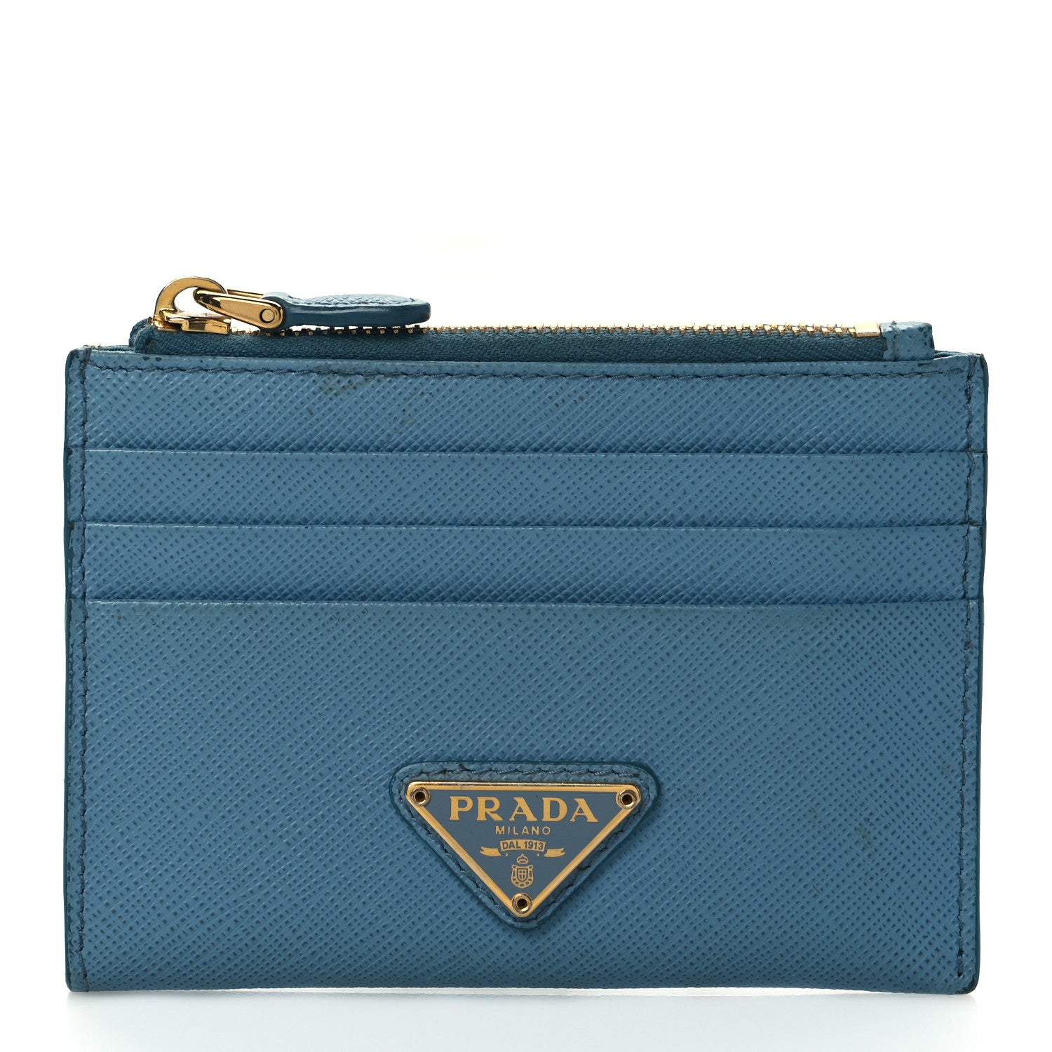 Prada Saffiano Metal Zip Card Holder Blue 1 of 7