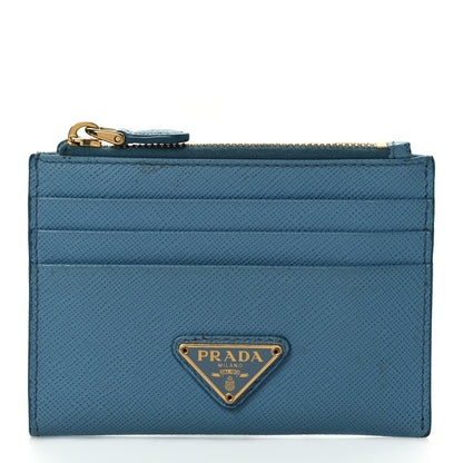 Prada Saffiano Metal Zip Card Holder Blue 1 of 7