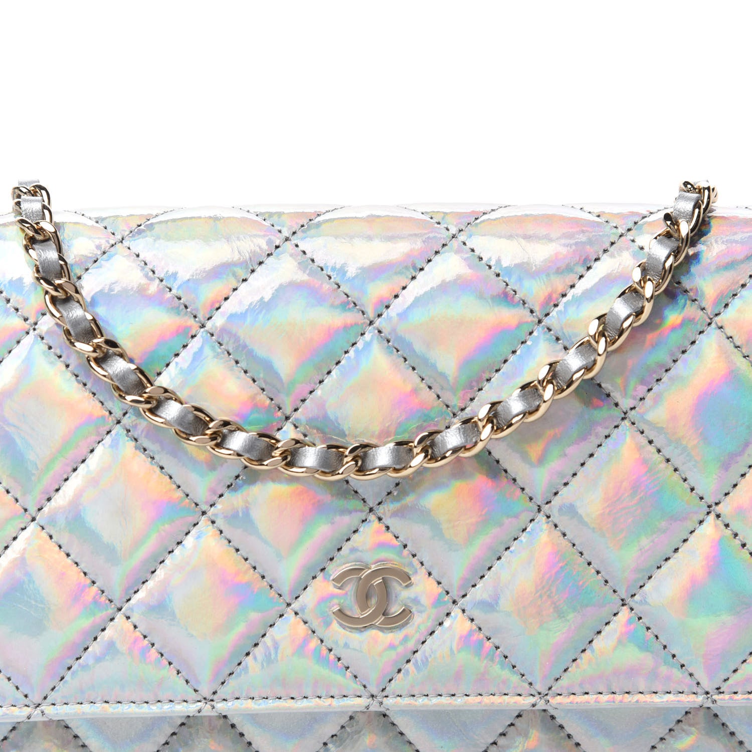 Chanel Iridescent Goatskin Quilted Wallet On Chain WOC Silver 11 of 12