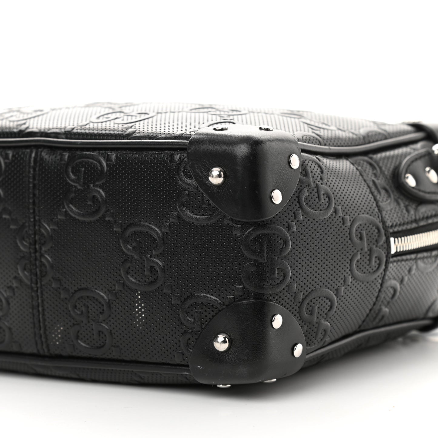 Calfskin GG Tennis Embossed Square Messenger Bag Black
