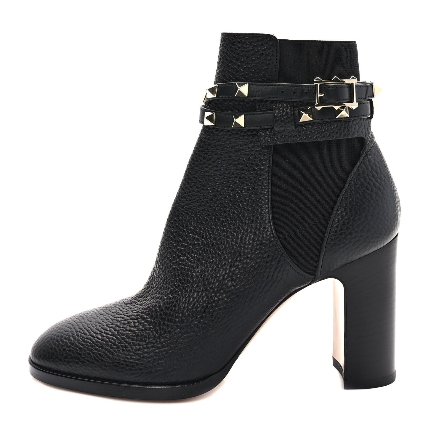 Grainy Calfskin Rockstud Chelsea 90mm Ankle Boots 37 Black