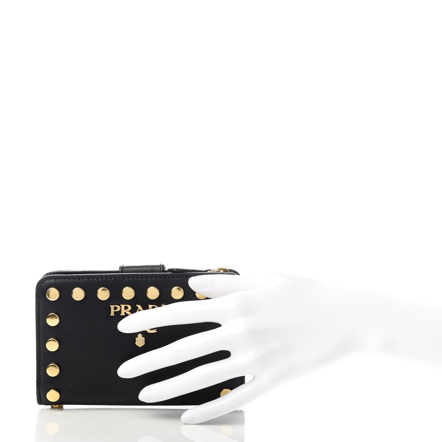Soft Calfskin Studded Compact Wallet Black