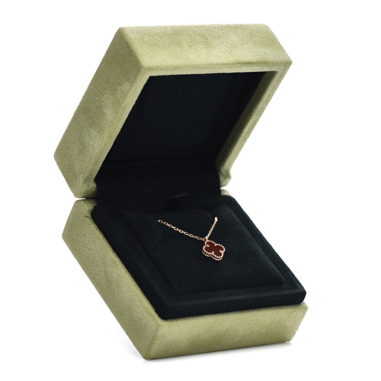 18K Rose Gold Carnelian Sweet Alhambra Pendant Necklace