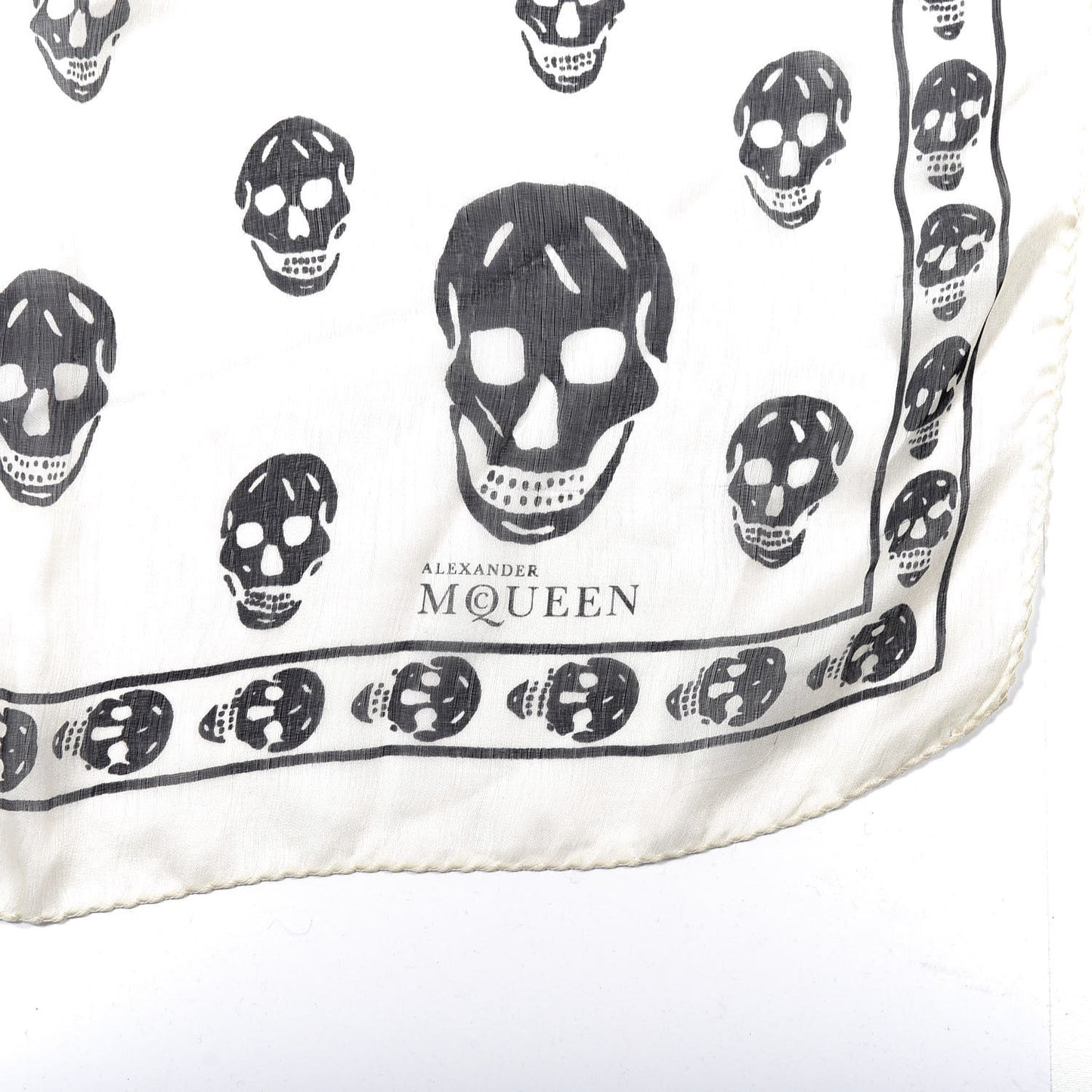 Silk Chiffon Skull Scarf Ivory Black