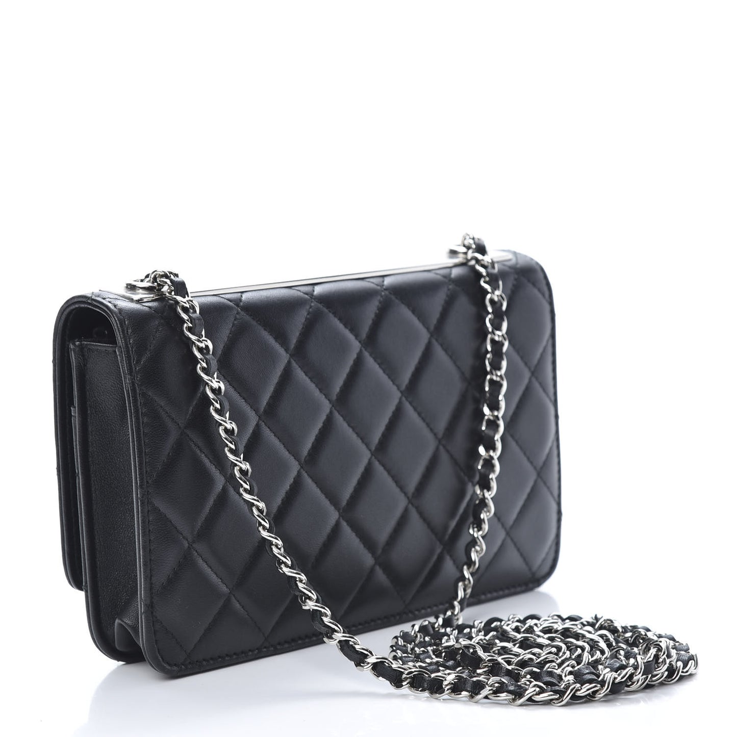 Lambskin Quilted Trendy CC Wallet On Chain WOC Black