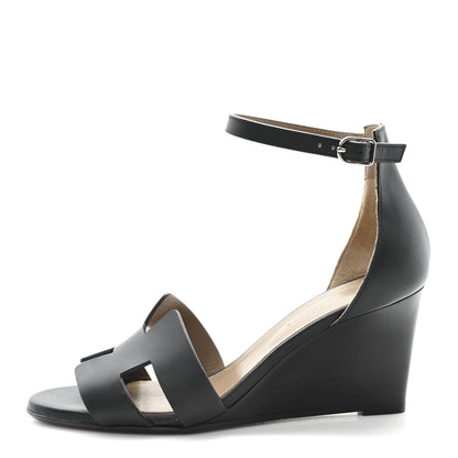 Hermes Calfskin Legend Wedge Sandals 36.5 Black 1 of 10
