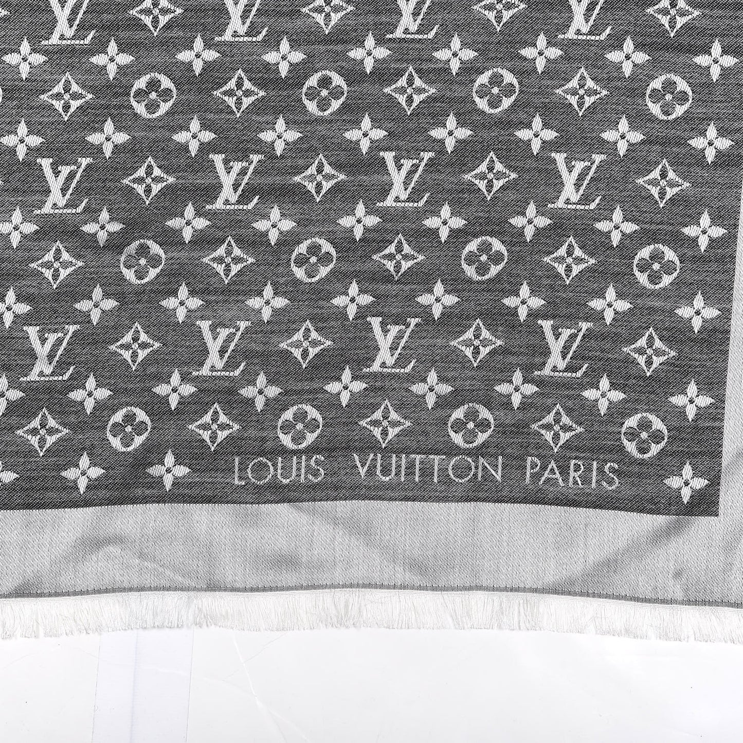 Wool Silk Monogram Denim Shawl Black