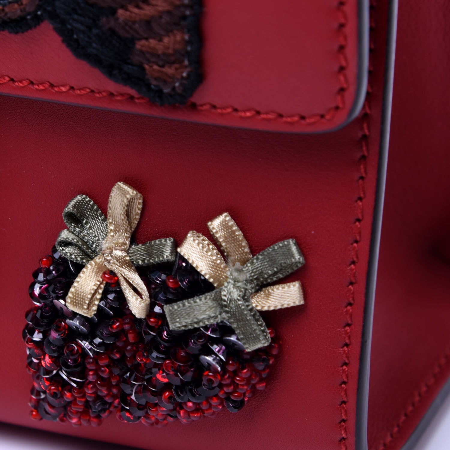 Gucci Calfskin Bee Embroidered Small Padlock Shoulder Bag Hibiscus Red 13 of 15