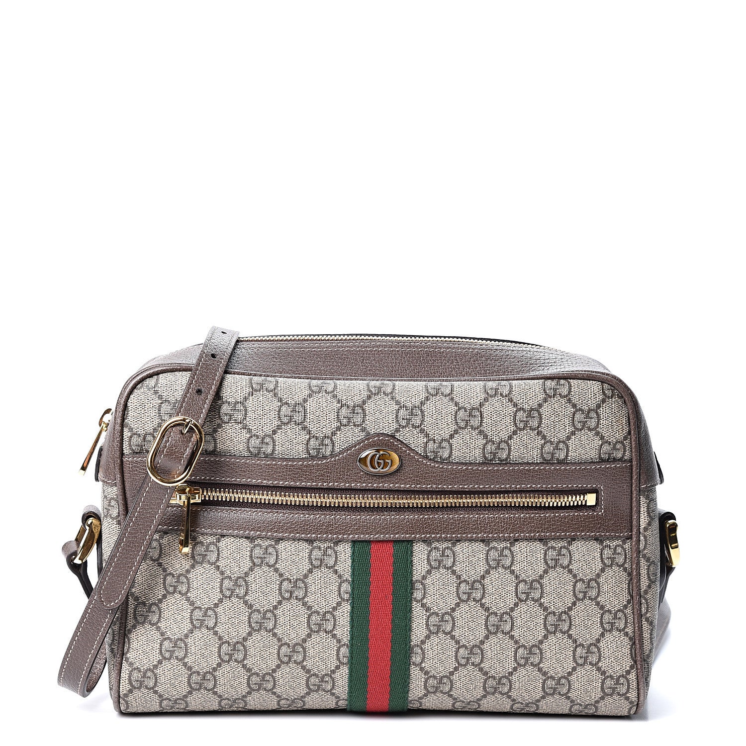 Gucci GG Supreme Monogram Web Small Ophidia Shoulder Bag Brown 1 of 9