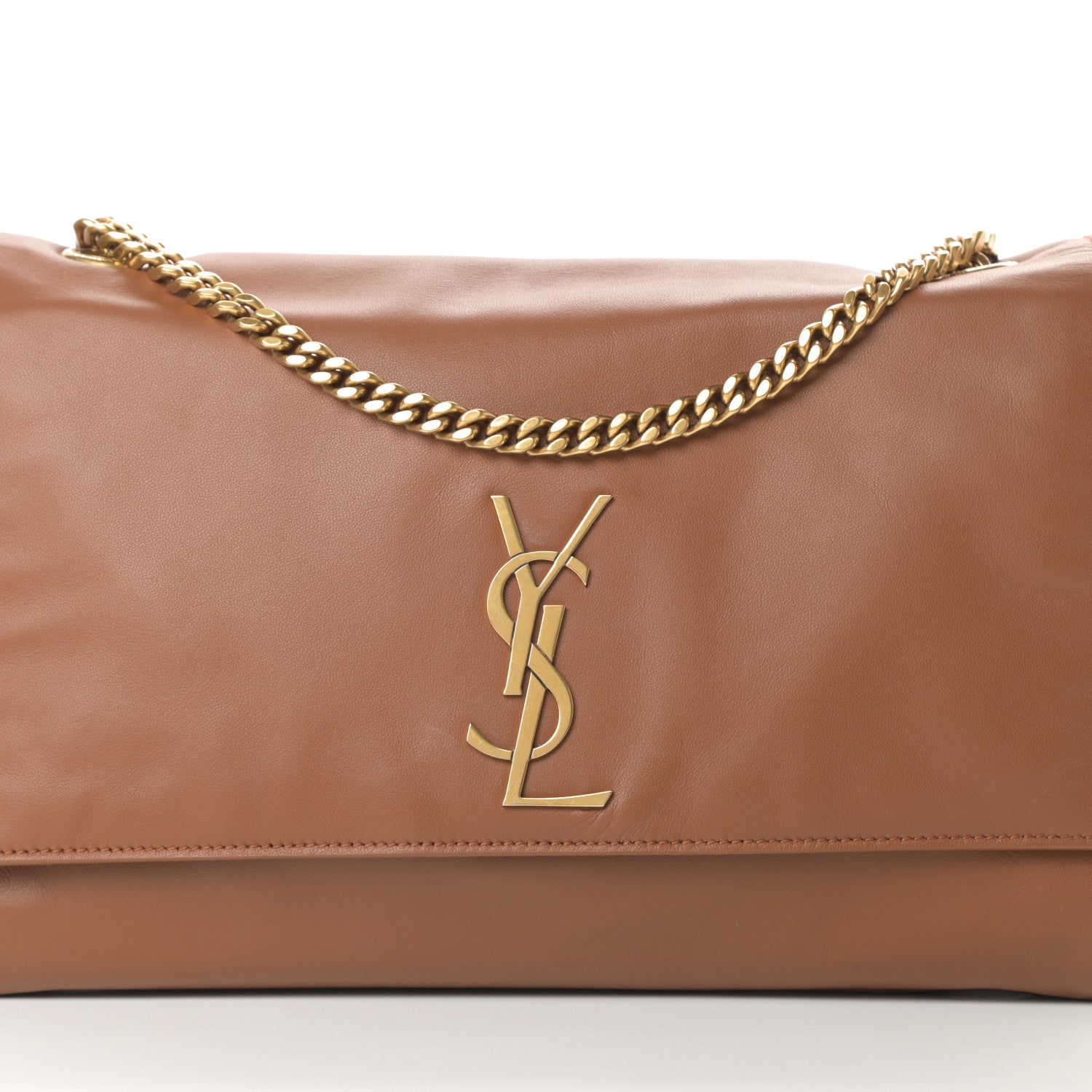 Saint Laurent Smooth Calfskin Suede Medium Reversible Monogram Kate Satchel Light Ochre 11 of 18