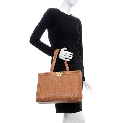Chanel Calfskin Quilted Boy Shopping Tote Camel 2 of 9