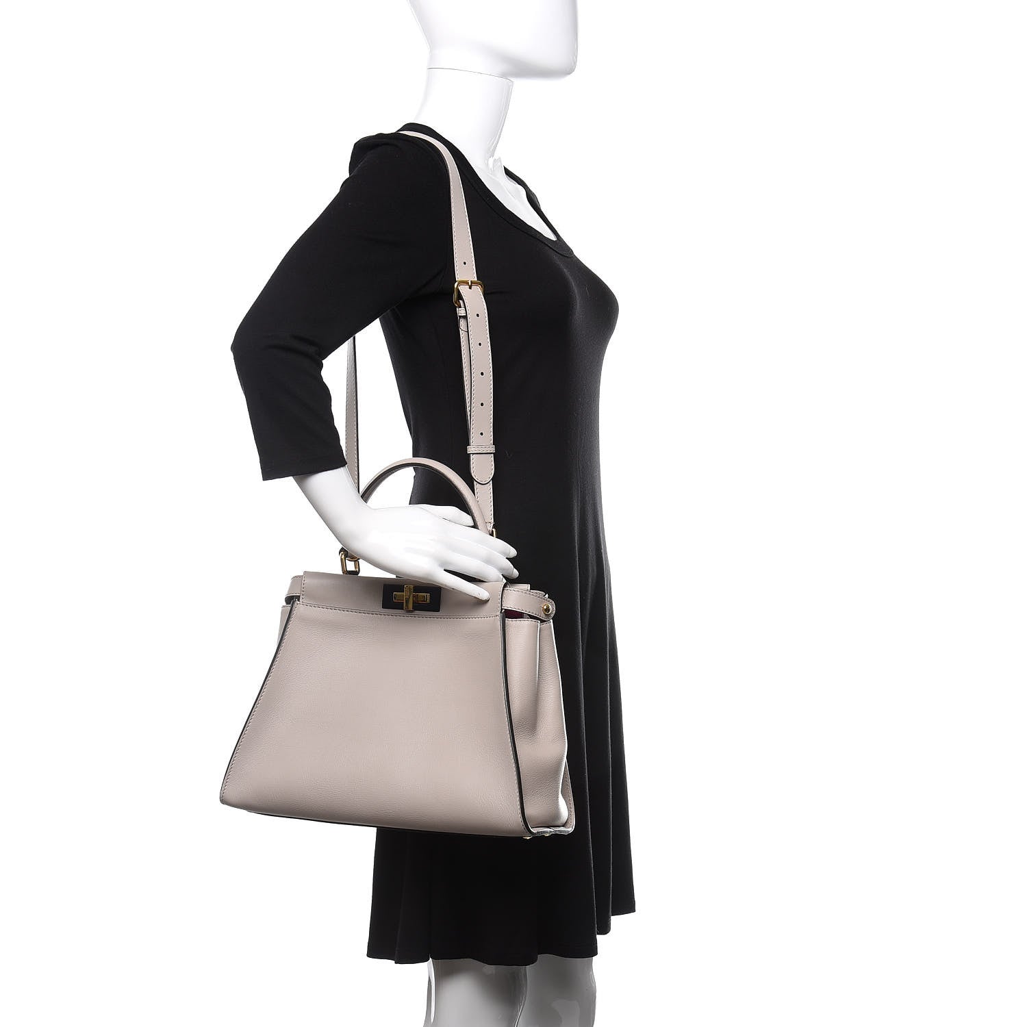 Fendi Vitello Seta Shiny Nappa Medium Peekaboo Iconic Satchel Grigio Polvere Magenta 2 of 12