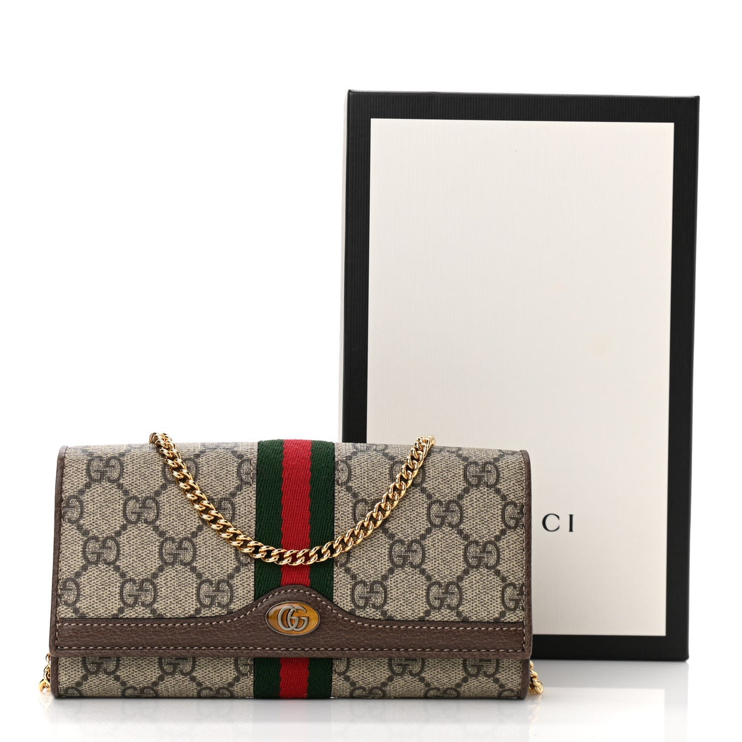 GG Supreme Monogram Web Ophidia Wallet On Chain Brown