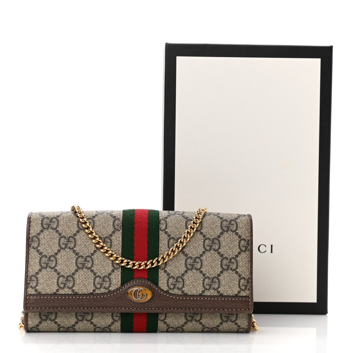 Gucci GG Supreme Monogram Web Ophidia Wallet On Chain Brown 12 of 12