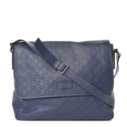 Gucci Guccissima Medium Flap Messenger Bag Blue 1 of 13