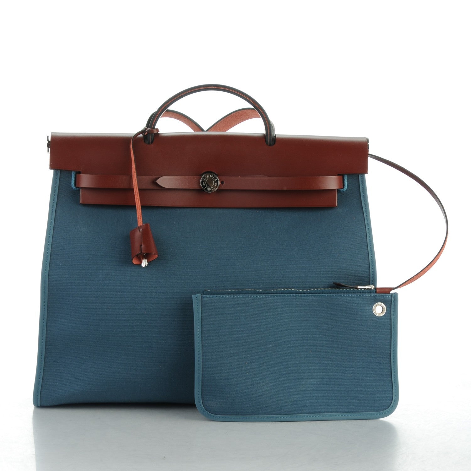 Hermes Toile Vache Hunter Herbag Zip 39 GM Bleu Orage Rouge H 3 of 8