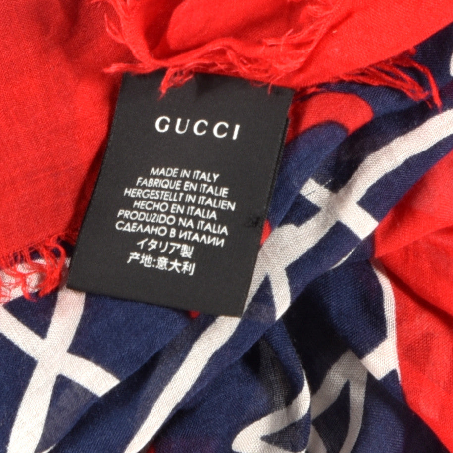 Gucci Modal Silk GucciGhost Print Shawl Red White Blue 3 of 3