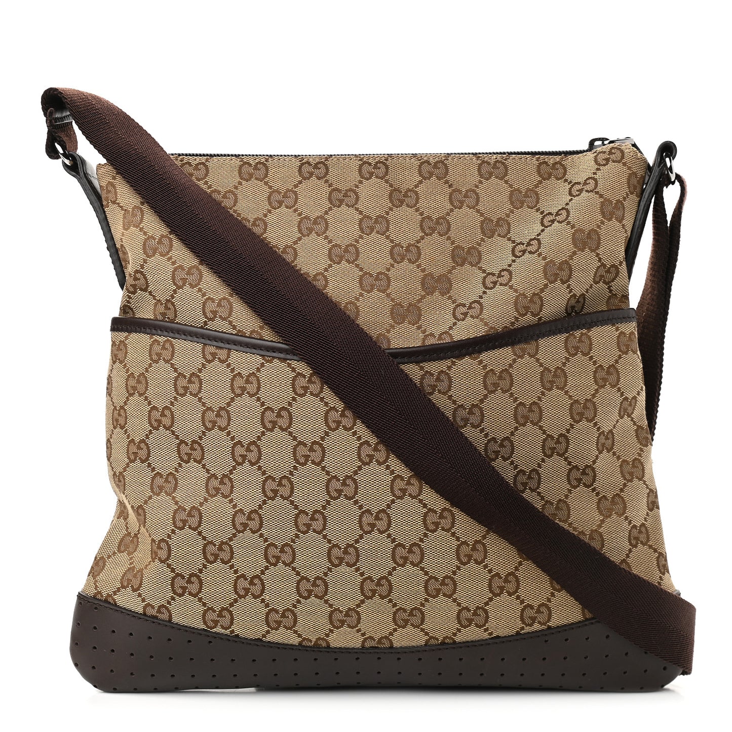 Monogram Calfskin Perforated Medium Flat Messenger Bag Dark Brown