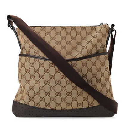 Gucci Monogram Calfskin Perforated Medium Flat Messenger Bag Dark Brown 1 of 10