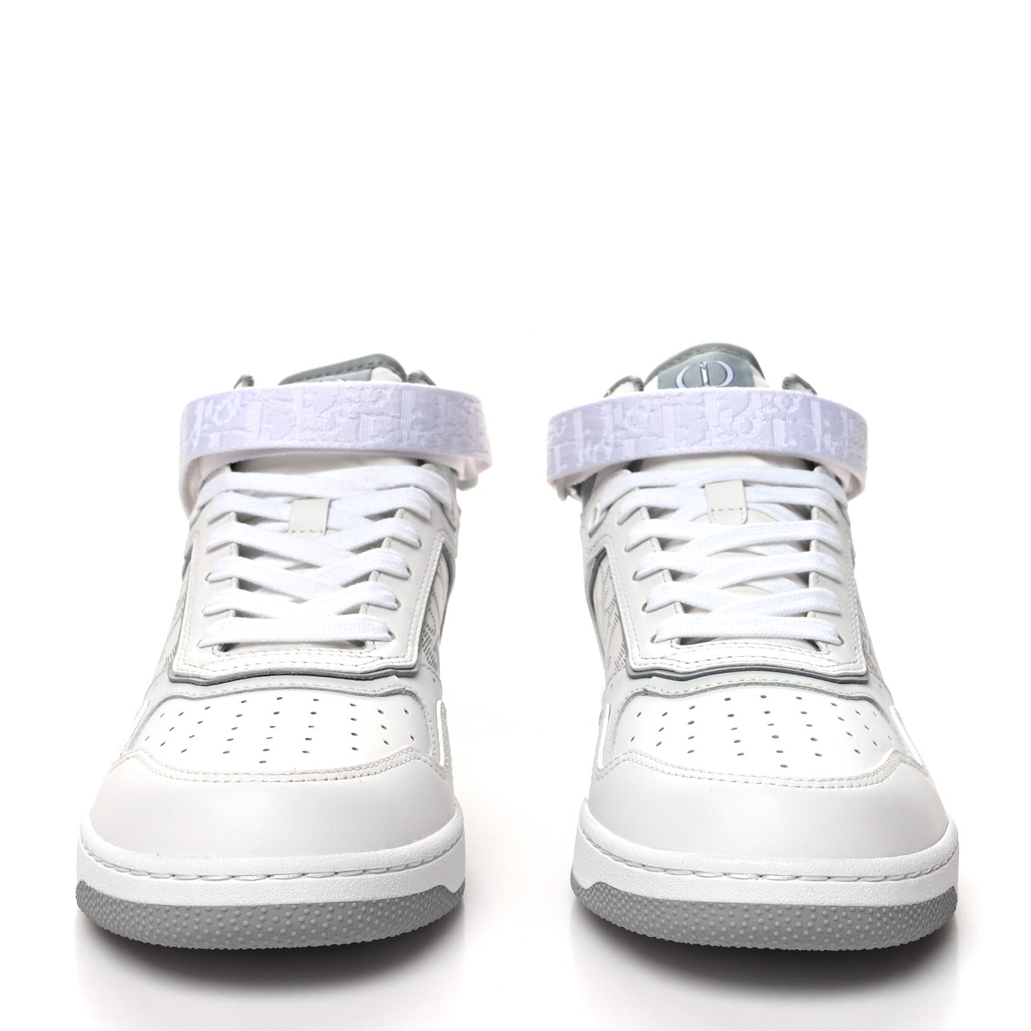 Christian Dior Smooth Calfskin Oblique Galaxy Perforated Mens B27 Mid Top Sneakers 41 White Grey 2 of 9