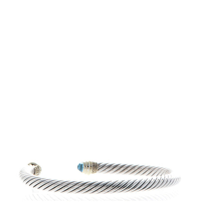 David Yurman Sterling Silver 14K Yellow Gold Blue Topaz 5mm Cable Classics Petite Color Bracelet 3 of 5