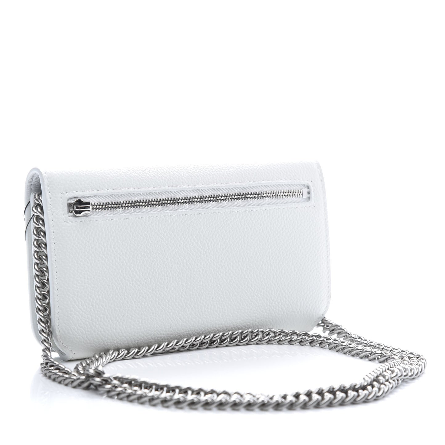 Grained Calfskin Logo Cash Phone Holder Wallet On Chain White Fluo Pink