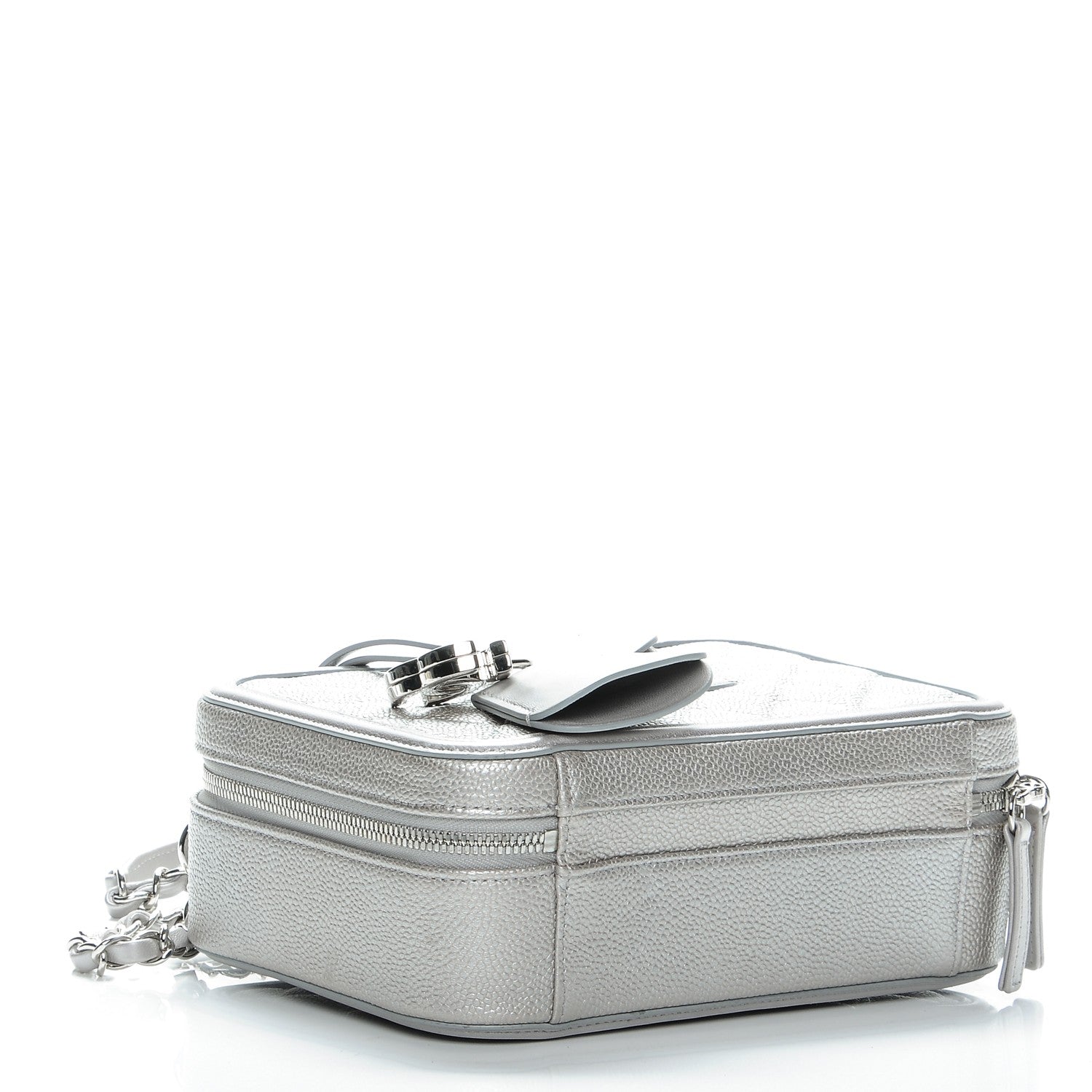 Chanel Metallic Caviar Quilted Medium CC Filigree Vanity Case Silver 4 of 8