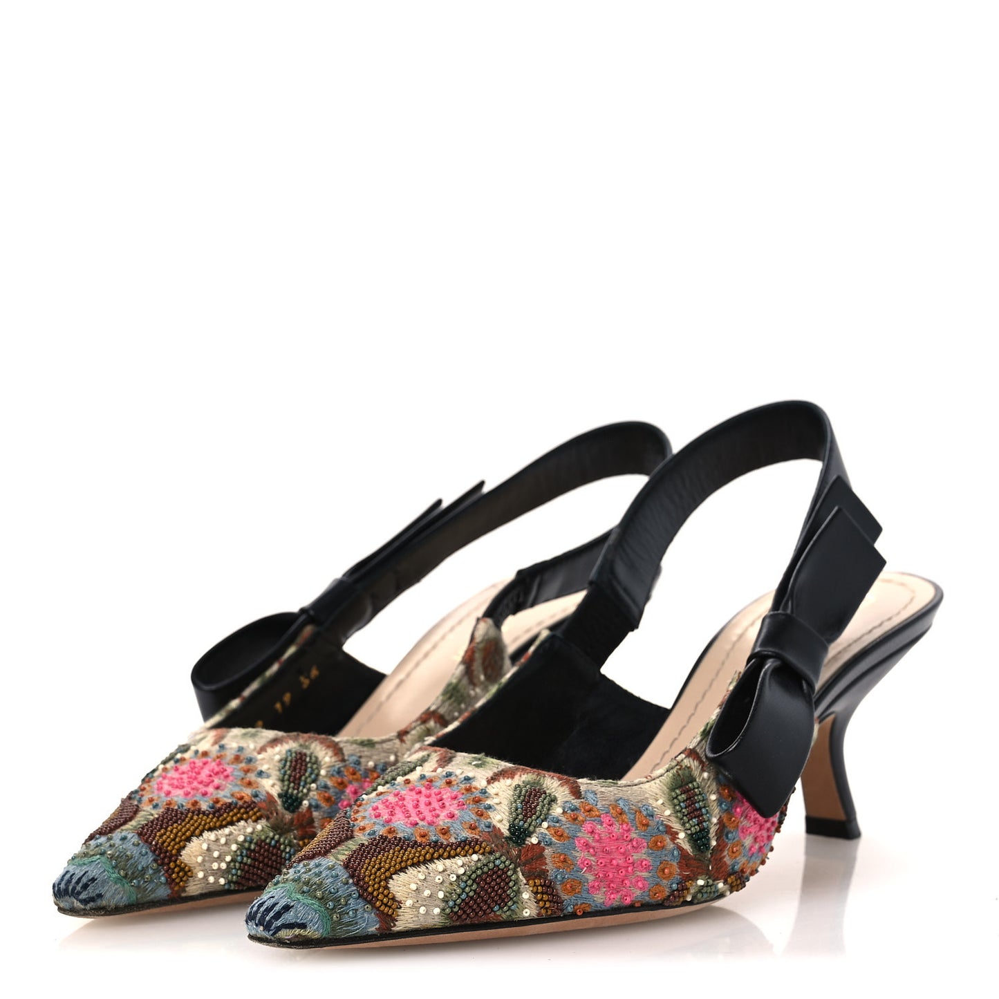Embroidered Calfskin Beaded Sweet D Sling-Back Pumps 36 Cypress