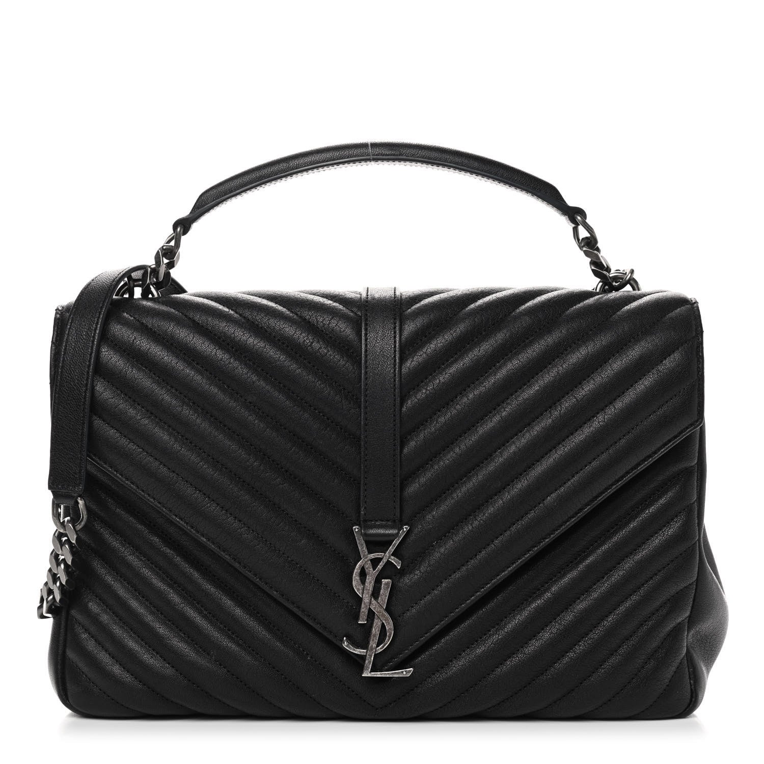 Saint Laurent Sheepskin Matelasse Chevron Monogram Large College Satchel Black 1 of 11
