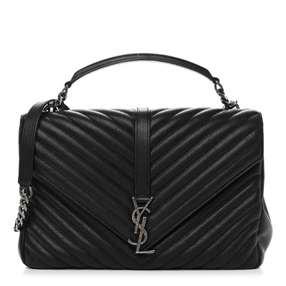 Saint Laurent Sheepskin Matelasse Chevron Monogram Large College Satchel Black 1 of 11