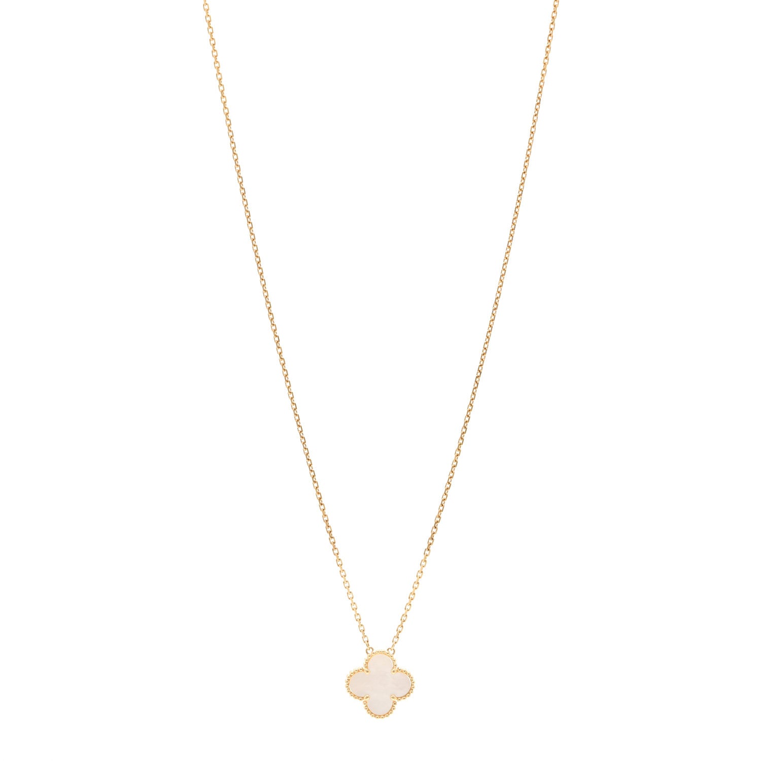 Van Cleef & Arpels 18K Yellow Gold Mother of Pearl Vintage Alhambra Pendant Necklace 1 of 6