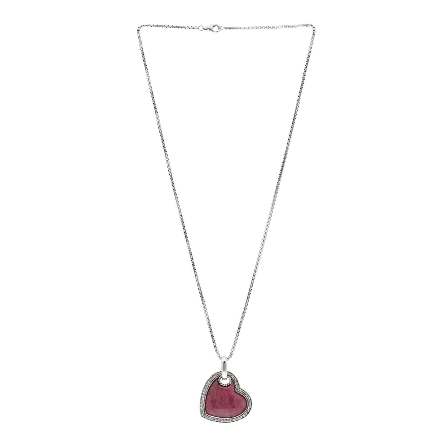 Sterling Silver Diamond Rhodochrosite Heart Pendant Necklace