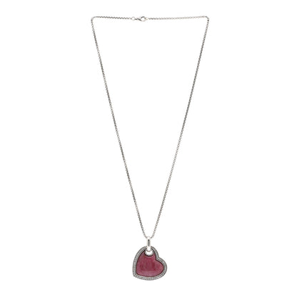 David Yurman Sterling Silver Diamond Rhodochrosite Heart Pendant Necklace 3 of 4