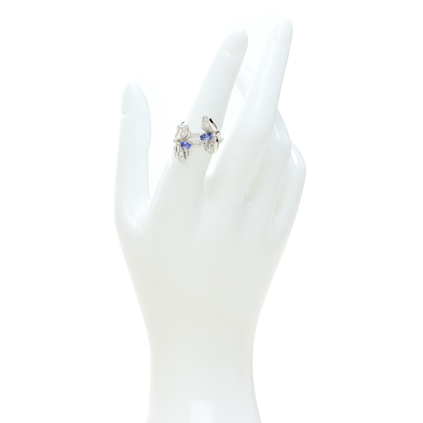 Platinum Diamond Tanzanite Paper Flowers Double Firefly Ring 52 6