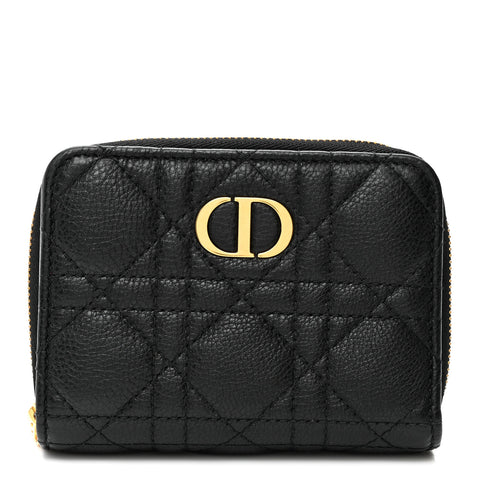 Grained Calfskin Supple Cannage Caro Scarlet Zipped Wallet Black
